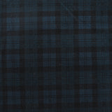 Navy blue tartan print short-sleeve cotton velvet