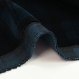 Navy blue tartan print short-sleeve cotton velvet