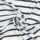 Jersey de coton rayé 6 mm bleu nuit fond blanc