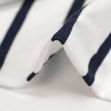 Jersey de coton rayé 6 mm bleu nuit fond blanc