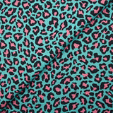 Pink leopard print cotton with turquoise background