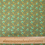 Sweat envers doudou bourgeons d’été vert d'eau et ocre fond kaki