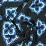 Viscose printed navy mosaic black background