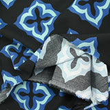Viscose printed navy mosaic black background