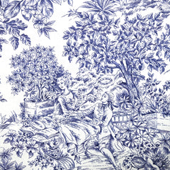 Coton imprimé toile de jouy bleu