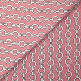 Satin de polyester léger imprimé maillons blanc fond rose
