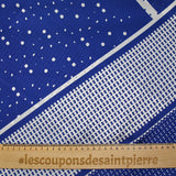 Mousseline crinkle satinée imprimée pois graphique blanc et bleu roi