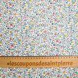 Coton imprimé Aurora fleurs rose et jaune fond blanc au mètre