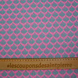 Coated poplin with green plant print, pink background