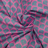 Coated poplin with green plant print, pink background