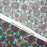 Purple butterfly print cotton green melting per meter