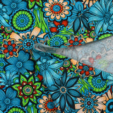 Cotton printed Retro Flower turquoise and green