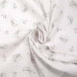 Cotton piqué with hedgehog print and pink polka dots on white background