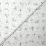 Cotton piqué with hedgehog print and blue polka dots on white background