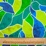 Green and blue printed polycoton printed