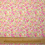 Piqué de coton imprimé les fleurs de Sarah rose et orange fond blanc