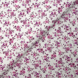 Cotton piqué printed with purple Louna flowers on white background