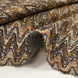 Brown, beige and orange herringbone cotton and silk tweed