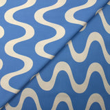 Viscose satin printed with ecru waves and sky background