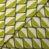Viscose satin printed with retro anise look, khaki background