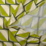 Viscose satin printed with retro anise look, khaki background