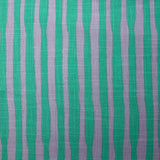 Cotton and viscose printed with turquoise and mauve stripes