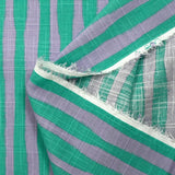 Cotton and viscose printed with turquoise and mauve stripes