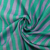 Cotton and viscose printed with turquoise and mauve stripes