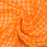 Seersucker Vichy orange fluo et écru