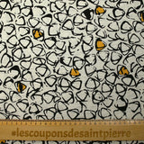 Viscose linen printed ocher sketched pebbles natural ecru background