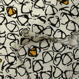 Viscose linen printed ocher sketched pebbles natural ecru background