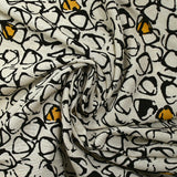 Viscose linen printed ocher sketched pebbles natural ecru background