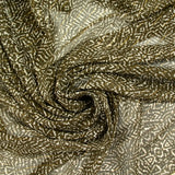 Gold striped chiffon with green camouflage print