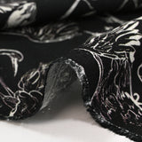 Viscose linen printed herons black background