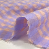 Purple and peach beige gingham seersucker