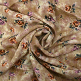 Crêpe viscose imprimé fleurs d'antan fond taupe brumeux