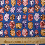 Viscose crepe with precious stone print, royal blue background