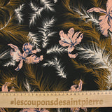 100% silk crepe de chine printed on a summer evening black background