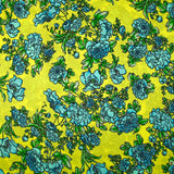 100% silk satin printed blue flowers anise background