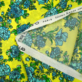 100% silk satin printed blue flowers anise background