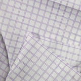 Dyed-woven cotton poplin with purple checks on white background