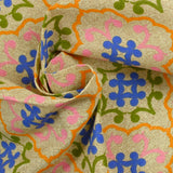 Polycotton blue and orange azulejo print