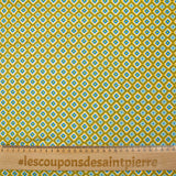 Viscose printed blue graphic flowers sunny yellow background