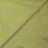 Viscose printed blue graphic flowers sunny yellow background