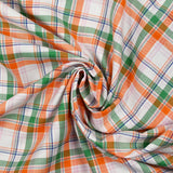 Woven cotton-tight Rowan green and orange white background