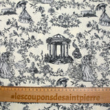 Toile de algodón estampado de Jouy Maël fondo gris crudo