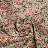 Double-sided quilted cotton branch taupe and white per meter