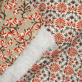 Double-sided quilted cotton branch taupe and white per meter