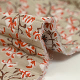 Double-sided quilted cotton branch taupe and white per meter