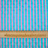 Double-sided quilted cotton with pink and turquoise stripes per meter